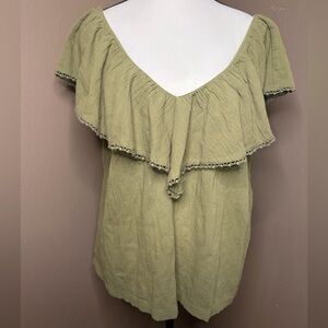 Loft Olive Green Off-the Shoulder Ruffle Blouse Size Large New With Tags
